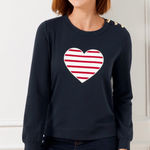Talbots Navy Blue Crewneck Red & White Striped HEART Sweatshirt – NWT – Med Photo 0