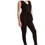 Modcloth  Small Ruffled V-Neck Velvet Black Jumpsuit Photo 2