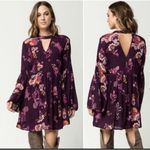 Patrons of Peace  Women's Dress Trapeze Purple Floral Bell Sleeve Keyhole Medium Photo 1