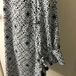 Loft Baby Blue Navy Blue Orange Floral Long Sleeve Tassel Sleeve Dress Photo 1