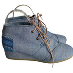 Toms  Women's Size 5 Desert Wedge botties Blue Chambray Aztec Boho Western Photo 0