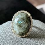 Anthropologie Vtg Labradorite Gold/ Diamond Oversized Adjustable Ring Photo 1