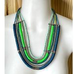 Vintage Blue and Green Multi Strand Necklace, Teal Bead Six Strand Necklace Photo 3