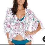 l*space L* Lilly floral bell sleeve ruffle tie front cropped swim cover top. XS Photo 0
