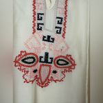 Neiman Marcus  Cream Dress with Red and Black Embroidery Photo 2