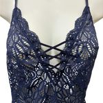 Victoria's Secret Victoria’s Secret Navy Blue Lace Crochet Bodysuit Teddy Sz L Thong Sexy Fit New Photo 3