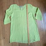 Flax Chartreuse V Neck Linen Tunic SZ M Lagenlook Minimalist Classic Casual FLAW Photo 5