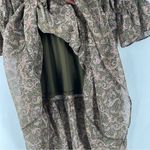 Love Riche  Chiffon Olive Paisley Ruffle Long Sleeve‎ Peasant Tiered Maxi Dress M Photo 8