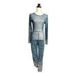 Blue and Black Mesh Patterned Jumpsuit Size L Size L Photo 4