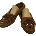 Minnetonka Moccasins Thunderbird Boat Moc Brown beaded size 8.5 Photo 0