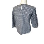 Melissa Paige Blue White Gingham Embroidered Blouse Puff Sleeves Small Petite Photo 4