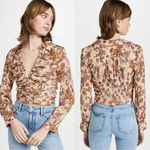 Free People I Got You Printed Top Crop V-Neck Longsleeve in Orange Boho Size L Photo 1