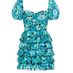 ROTATE BIRGER CHRISTENSEN Ibiza Floral Print Ruffle Dress Blue Size 4 Photo 2