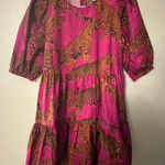 Farm Rio  Artsy Leopard tiered mini dress magenta and orange women's XS Photo 0