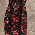 Lian Lin Black/Red Floral Satin Jacquard Chinese Dress SIZE L Red Size L Photo 0