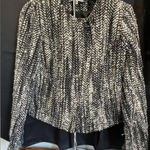 CAbi  Women Black and White Zip Down  Dress Jacket Textured Size 10 Zip Sleeves‎ Photo 0
