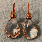 CRYSTAL faceted clear teardrop rose gold dangle drop pierced wire earrings White Photo 0