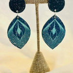 Blue Green‎ Elegance Earrings Handmade Sparkle Dangle from Studs Teal Photo 0