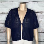 Denim & Co NWT Size 2X Navy Blue Tie Front Pointelle Sweater Shrug Cardigan Photo 1