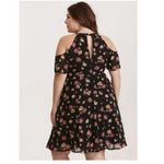 Torrid  Black‎ Colorful Floral Chiffon Cold Shoulder V Neck Flare Dress Size 26 Photo 2