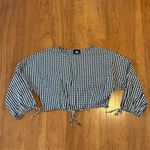 Greylin  ANTHROPOLOGIE Black White Gingham Balloon Sleeve Tie Blouse Checkered S Photo 2
