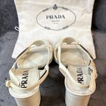 Prada Geometric Cream Logo Triangle Slingback Pumps In Argento 35.5 Sale As Is Photo 12