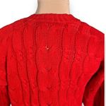 Vintage Copper Key Sweater Cardigan Cherry Red Cable Knit Oversized Grandpa Photo 4