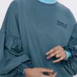 ZARA women's small blue puffed sleeve cotton sweatshirt Photo 4