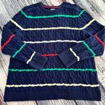Lands End 100% Cotton Cable Knit Stripe Sweater​ Blue Size L Photo 1