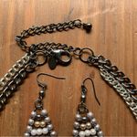 Silver Beaded Statement Bib Necklace and Earrings Gray Photo 3