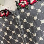 Vtg Floral Embroidered Maxi Dress Mock Neck Lace Ruffle Victorian sm Photo 4