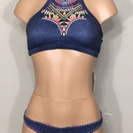 PilyQ  Cayman Embroidered Gypsy halter bikini. D-cup/M-bottom NWT Photo 0