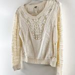 Free People Cotton Crochet Long Sleeve Crewneck Sweater Ivory Large Photo 8