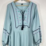 SheIn CURVE Maxi Dress Boho Embroidered Tiered Blue Long Sleeve 3XL Photo 5
