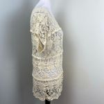 Solitaire  Cream Open Crochet Short Sleeve Top Womens Large Lace Beige Photo 3