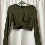 NWOT Green Long Sleeve Twist Front Crop Top Long Sleeve Shirt Size Medium Photo 1