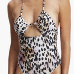Good American ‎ Ruched Halter One Piece Cutout Swimsuit Cheetah Rose Size 3 Large Photo 0