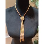 Women's Multitone Pearl Tassel Necklace With Floral Pendant And Box Clasp Design Orange Photo 1