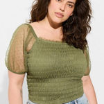 Torrid  Dot Mesh Square Neck Smocked Crop Top - Olivine - NWT Size 2 Photo 0