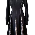 Gracia black stretch fit & flare pleated flounce skirt long sleeve dress size S Photo 0