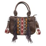 Aztec Tribal Print Fringe Western Handbag Purse with crossbody strap Brown Photo 0