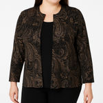 Elementz  Twinset Black Metallic Gold Bronze‎ Paisley Print Collarless Jacket 2X Photo 0