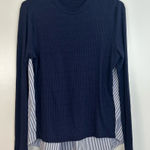 Sandro  Blue Striped Knit Mixed Fabric Long Sleeve Top Size Large Photo 0