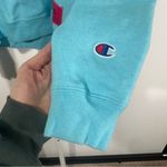 Champion Reverse Weave Logo Crewneck Sweatshirt Blue Pink Large Photo 3