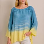 Johnny Was Pete & Greta Ombre Rayon Tunic Blue Yellow Boho Resortwear Sz S 💛 Photo 0
