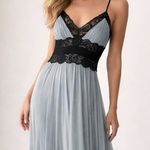 Marchesa Notte Silk Chiffon Slip Dress Formal Evening Gown Womens 8 Lace Trim Blue Photo 0