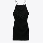 ZARA  Black Linen Sleeveless Ruched Cross Back Cami Camisole Mini Tank Dress M Photo 8