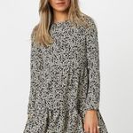 ASOS Leopard Long Sleeve Tiered Smock Mini Dress Black Size 8 Photo 0