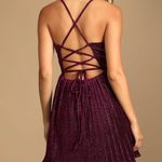 Lulus NWT  Magenta Sparkly Lace-Up Pleated Mini Dress Sz XS Photo 6