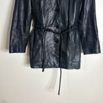 Vtg winlit ladies Y2K black leather jacket cinch waist size small retro Photo 2